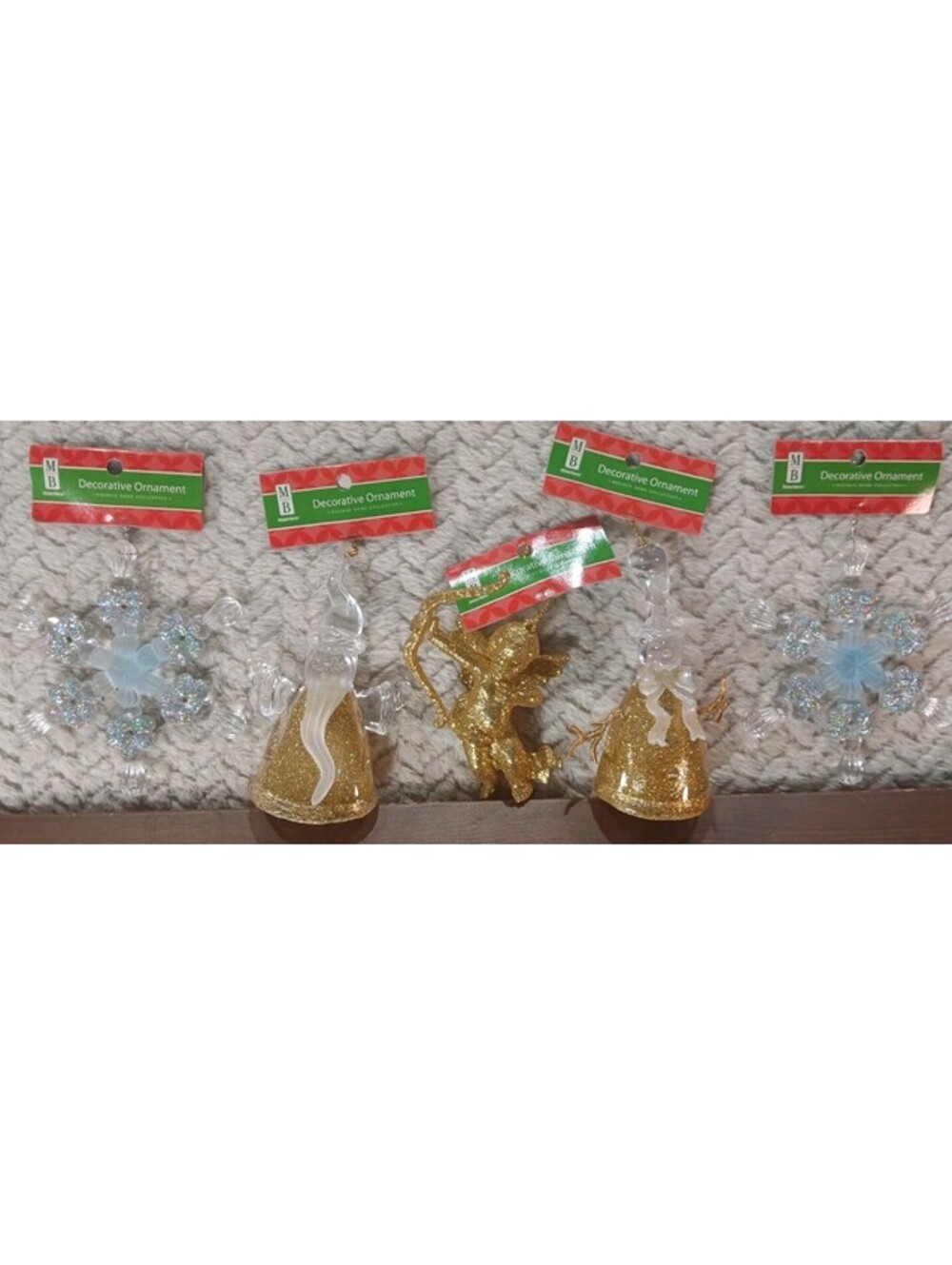 5 - Vintage NEW IN Package - Merry Brite Christmas Ornaments - Gold - Clear